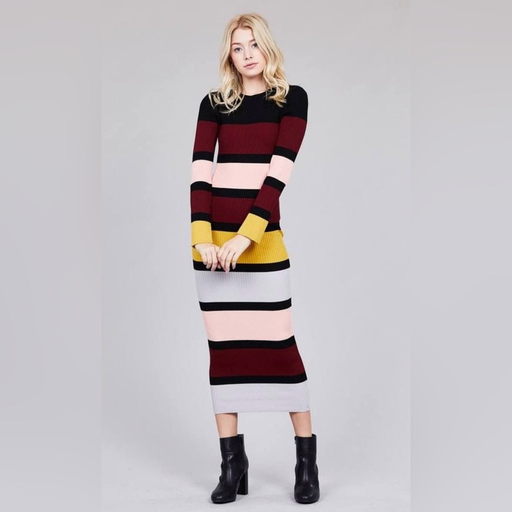 Active USA | Stripe Midi Sweater Dress